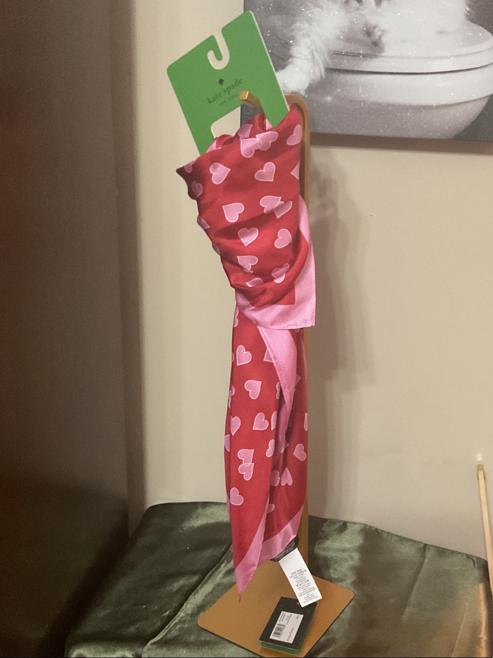 kate spade Red and Pink Heart Print Silk Scarf
